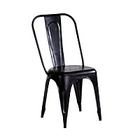 Kingwood Up Cycled Industrial Reclaimed Metal Vintage Dining Chairs In Black - Set Of 2
