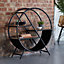 Kingwood Upcycled Industrial Iron Wooden Round 3 Open Shelves Bookcase