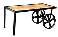 Kingwood Upcycled Industrial Reclaimed Metal & Wood Cart Wheel Base Vintage Coffee Table
