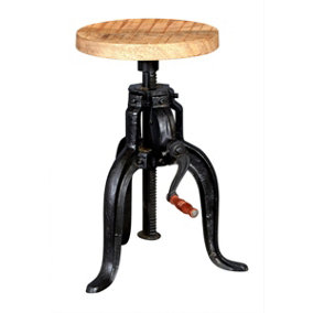 Kingwood Upcycled Industrial Vintage Adjustable Height Wooden Top Medium Crank Table