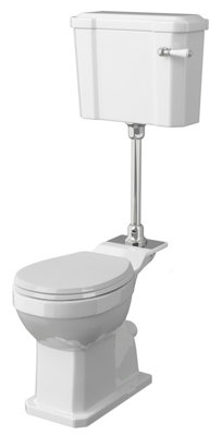 Kinston Traditional Comfort Height Toilet Pan, Mid Level Cistern, Flush Pipe Kit & Soft Close Seat - White - Balterley