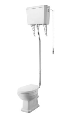 Kinston Traditional High Level Toilet Pan, Cistern, Flush Pipe Kit & Soft Close Seat - White - Balterley