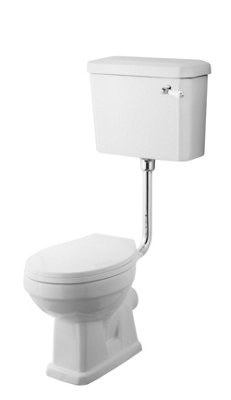 Kinston Traditional Low Level Toilet Pan, Cistern, Flush Pipe Kit & Soft Close Seat - White - Balterley