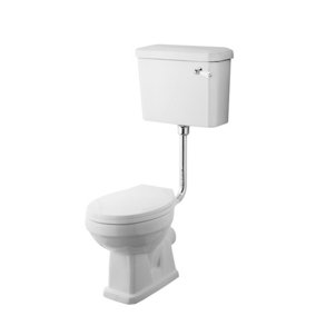 Kinston Traditional Low Level Toilet Pan, Cistern, Flush Pipe Kit & Soft Close Seat - White - Balterley