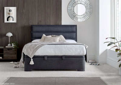 Kirkby Ottoman Storage Bed: Upholstered Slate Grey Fabric Bed with Ottoman Storage