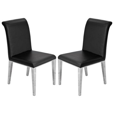 Kirkland Black Faux Leather Dining Chairs In Pair