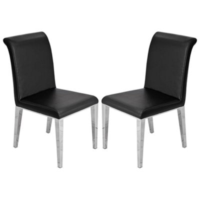 Kirkland Black Faux Leather Dining Chairs In Pair