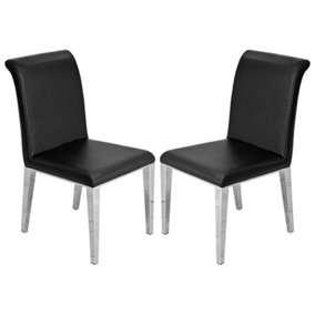 Kirkland Black Faux Leather Dining Chairs In Pair