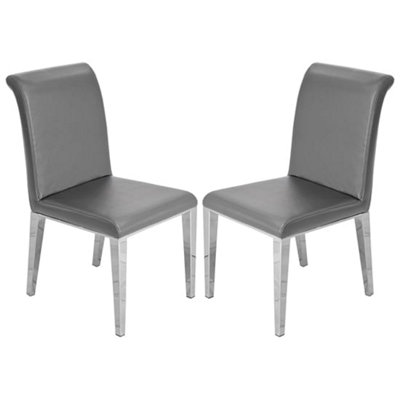 Kirkland Grey Faux Leather Dining Chairs In Pair