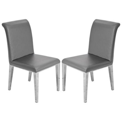 Kirkland Grey Faux Leather Dining Chairs In Pair