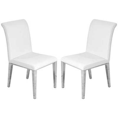 Kirkland White Faux Leather Dining Chairs In Pair