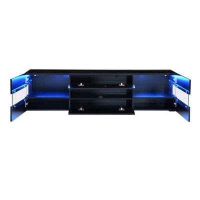 Kirsten TV Stand With Storage for Living Room and Bedroom, 1690 Wide, LED Lighting, Media Storage, Black High Gloss Finish