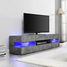 Kirsten TV Stand With Storage for Living Room and Bedroom, 1690 Wide, LED Lighting, Media Storage, Concrete Effect Finish