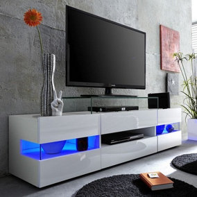 Kirsten TV Stand With Storage for Living Room and Bedroom, 1690 Wide, LED Lighting, Media Storage, White High Gloss Finish