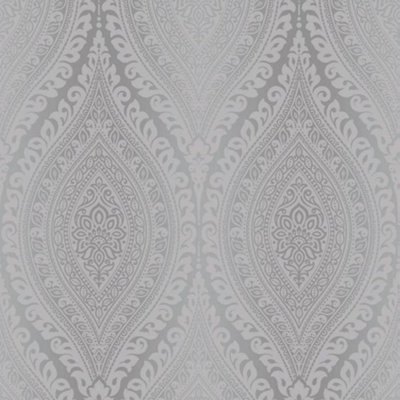 Kismet Damask Kismet Glitter Metallic Effect Wallpaper Silver GranDeco A17703