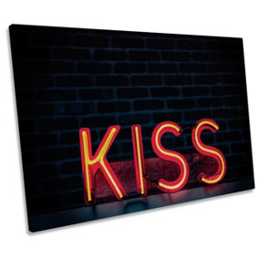 Kiss in Neon Sign CANVAS WALL ART Print Picture (H)40cm x (W)61cm