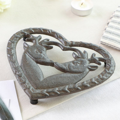 Kissing Deers Cast Iron Table Top Pan Stand Trivet Gift Idea