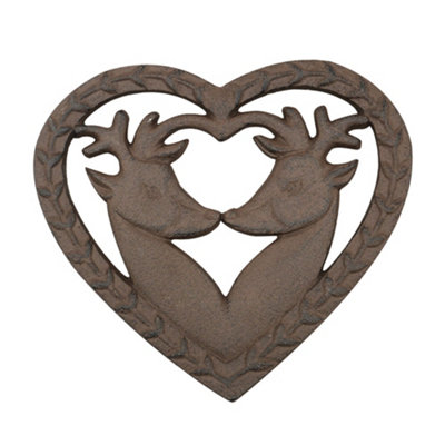 Kissing Deers Cast Iron Table Top Pan Stand Trivet Gift Idea