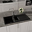 Kitchen 1.5 Bowl Composite Inset Sink with Overflow & Drainer  - 1000 x 500mm - Matt Black - Balterley