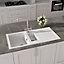 Kitchen 1.5 Bowl Composite Inset Sink with Overflow & Drainer  - 1000 x 500mm - Matt White - Balterley