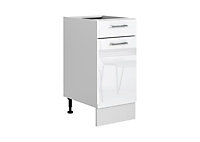 Kitchen 400mm Cabinet Cupboard Base 40cm Soft Close Drawer White Gloss/Grey Ella