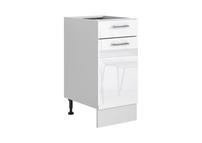 Kitchen 400mm Cabinet Cupboard Base 40cm Soft Close Drawer White Gloss/Grey Ella