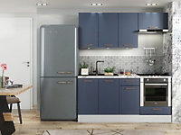 Kitchen 6 Unit Set Cabinet Navy Dark Blue Base Wall Soft Close 180cm Copper Nora