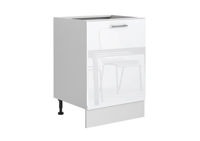 Kitchen 600mm Cabinet Cupboard Base 60cm Soft Close Chrome White Gloss/Grey Ella