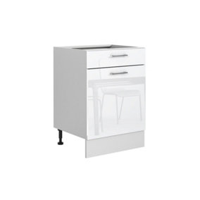 Kitchen 600mm Cabinet Cupboard Base 60cm Soft Close Drawer White Gloss/Grey Ella
