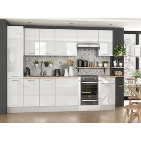Kitchen 8 Units Cabinets Slim Larder Set Soft Close 280cm White Gloss/Grey Ella