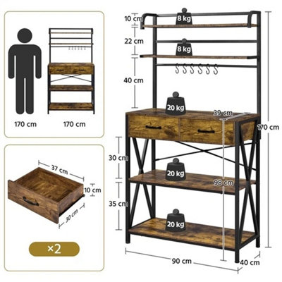 4-Tier Farmhouse Kitchen Shelf – Adjustable Metal & Wood Baker's Rack, Rustic Brown, 27.6"x13.8"x56.3"