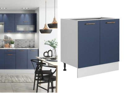 Kitchen Base Unit 800mm Cabinet Floor Cupboard Navy Dark Blue Soft Close Nora