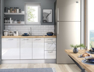 Kitchen Base Units Kitchenette Set Cabinets Cupboards Under Sink 180cm White Gloss / Grey Kitchenette Ella