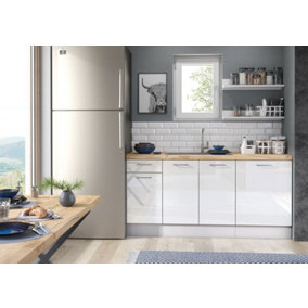 Kitchen Base Units Set Cabinet 1 Drawer Cupboard 1.8m White Gloss/Grey Matt Ella