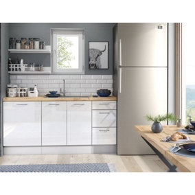 Kitchen Base Units Set Cabinets Sink Cupboards 1.8m White Gloss/Grey Matt Ella
