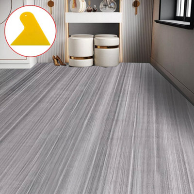 Kitchen & Bathroom Lino Grey Wood Effect Waterproof Vinyl Flooring Roll ...