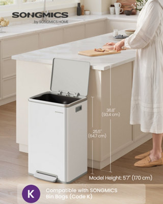 Kitchen Bin 50 L, with 15 Bin Bags, Stainless Steel, Removable Plastic ...