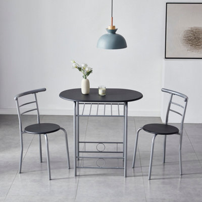 Kitchen Breakfast Bar Small Dining Table and 2 chairs Set with Metal frame -Black