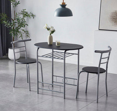 Kitchen Breakfast Bar Small Dining Table and 2 chairs Set with Metal frame -Black