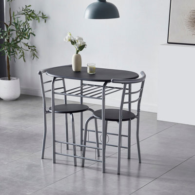 Kitchen Breakfast Bar Small Dining Table and 2 chairs Set with Metal frame -Black