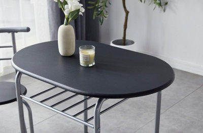 Kitchen Breakfast Bar Small Dining Table and 2 chairs Set with Metal frame -Black