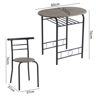 Kitchen Breakfast Bar Small Dining Table and 2 chairs Set with Metal frame -Black
