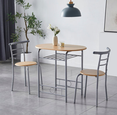 Kitchen Breakfast Bar Small Dining Table and 2 chairs Set with Metal ...