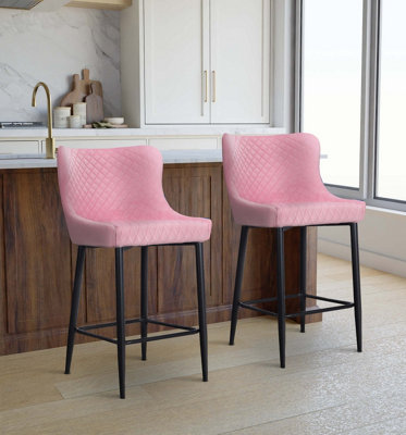 Kitchen Breakfast Bar Stool in Blush Pink - Set of 2