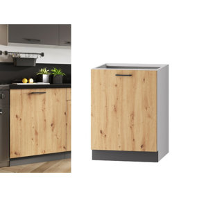 Kitchen Cabinet 600 Base Unit 60cm Door Cupboard Grey Oak Storage Clara