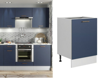 Kitchen Cabinet 600mm Base Unit Navy Blue Cupboard Soft Close Copper Handle Nora