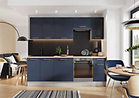 Kitchen Cabinet 7 Unit Set Soft Close 240cm Copper Handle Navy Blue / Grey Nora