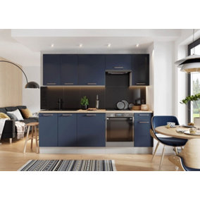 Kitchen Cabinet 7 Unit Set Soft Close 240cm Copper Handle Navy Blue / Grey Nora