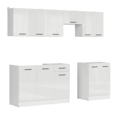 Kitchen Cabinet 7 Unit Set Wall Base Complete DIY 230cm White Chalk ...