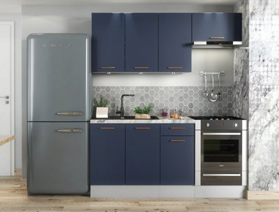 Kitchen Cabinet Navy Blue Grey 5 Unit Set Soft Close 180cm Copper Handle Nora